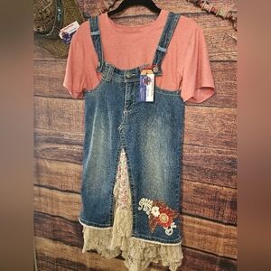 UPCYCLED ☆ HANDMADE FLORAL FRILLY FEMININE DENIM HALTER DRESS by One Kind Denim!